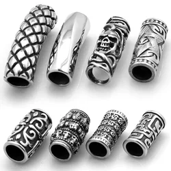 2pcs Stainless Steel Slider Skull Viking Punk 8-9mm Tube Bead Slide Charms Round Leather Rope DIY Men Jewelry Making Supplies