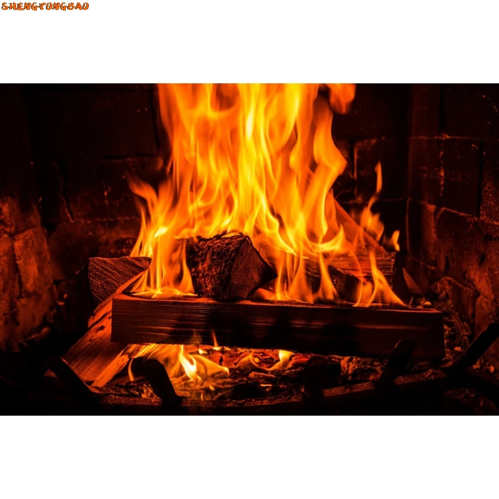 Toile de fond de photographie de cheminée de Noël, feu de joie de flamme brûlante d'hiver, décor de chambre, vintage, brique, poêle, bébé, arrière-plan photo de Noël