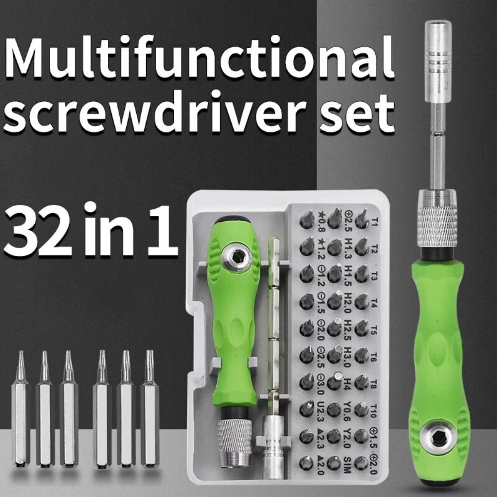 NJBLZQ 32In1 Green Screwdriver With Kit Convenient Portable Outdoor Camping Hand Tool Screwdrivers Woodworking Repair Tool