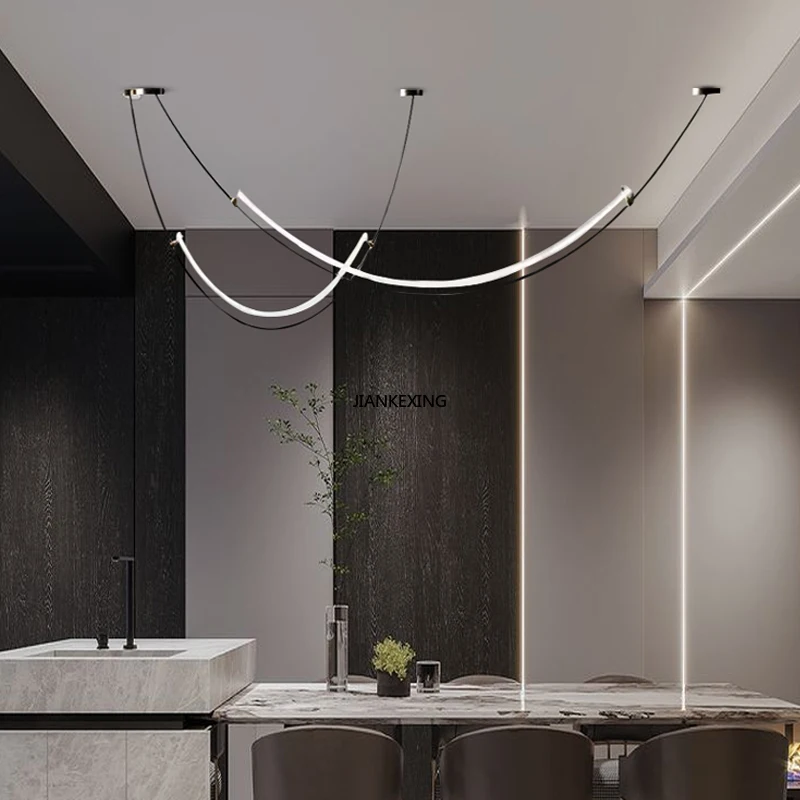 

Modern Line Led Pendant Lights For Living Dining Room Bar Counter Black Chandelier House Decor Lighting Suspension Design