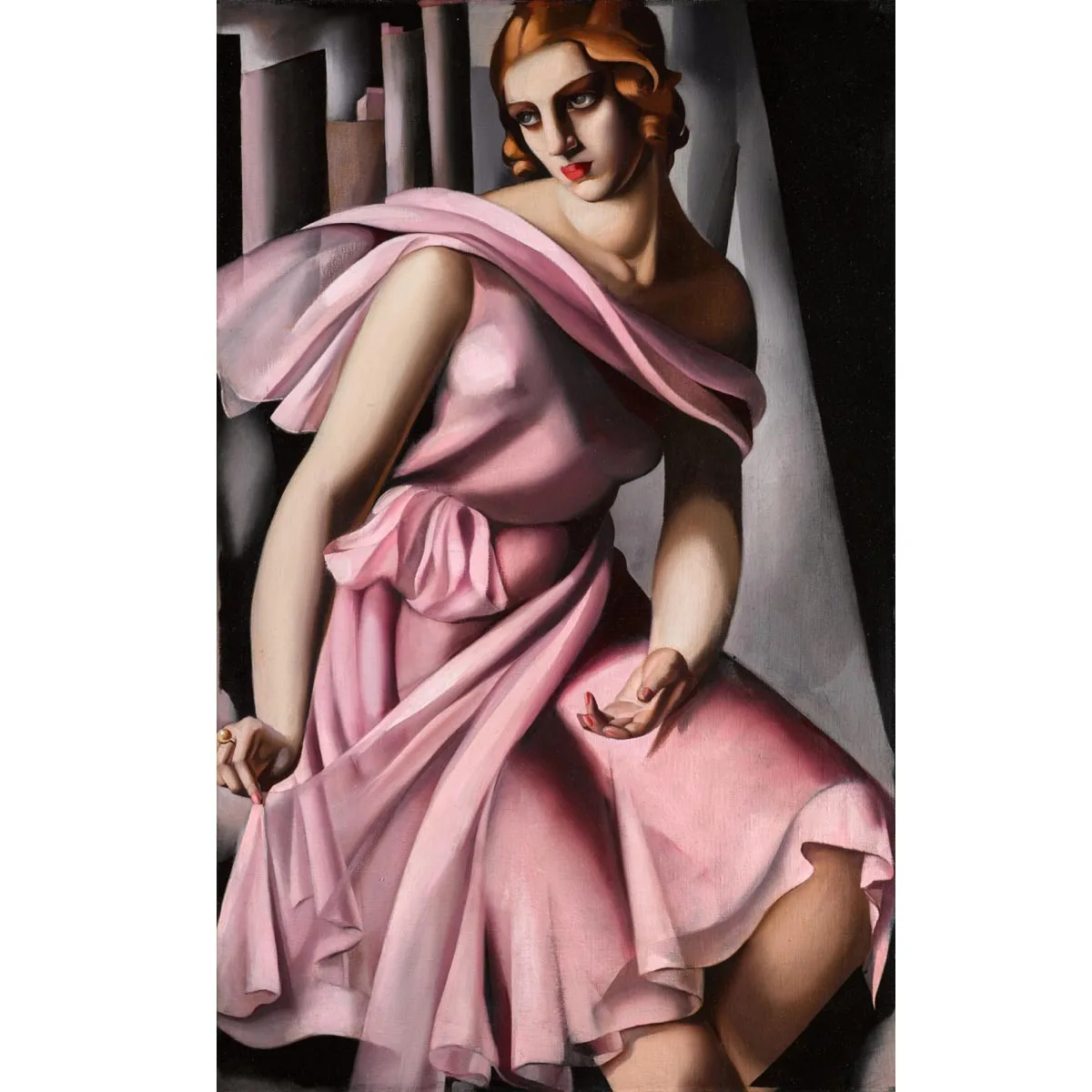 

Portrait of Romana de La Salle by Lempicka Handmade famous oil painting replica pink decoration for bedroom free shipping