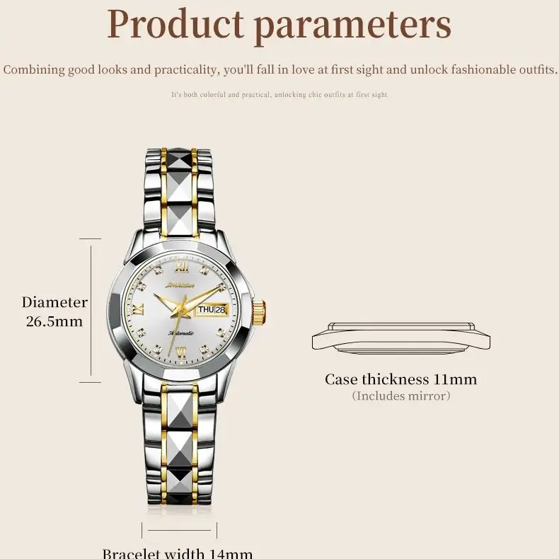 JSDUN 8813 Luxury Women Imported Mechanical Automatic Watch Brand Original Tungsten Steel Waterproof Calendar Women Watch Reloj