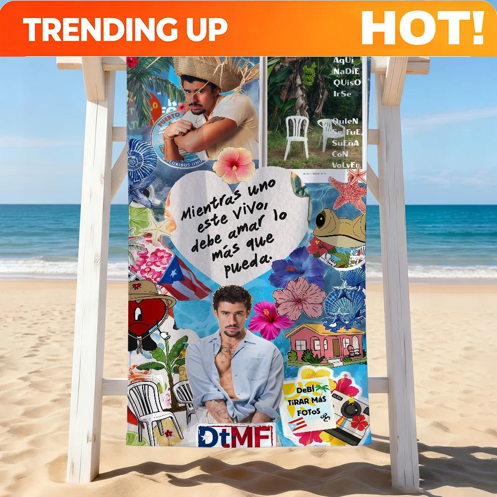 Custom Puerto Rican Rapper B-Bad B-bunny Towel Drying Bath Towel Applicable To Light Swimming Camping Yoga Beach Out