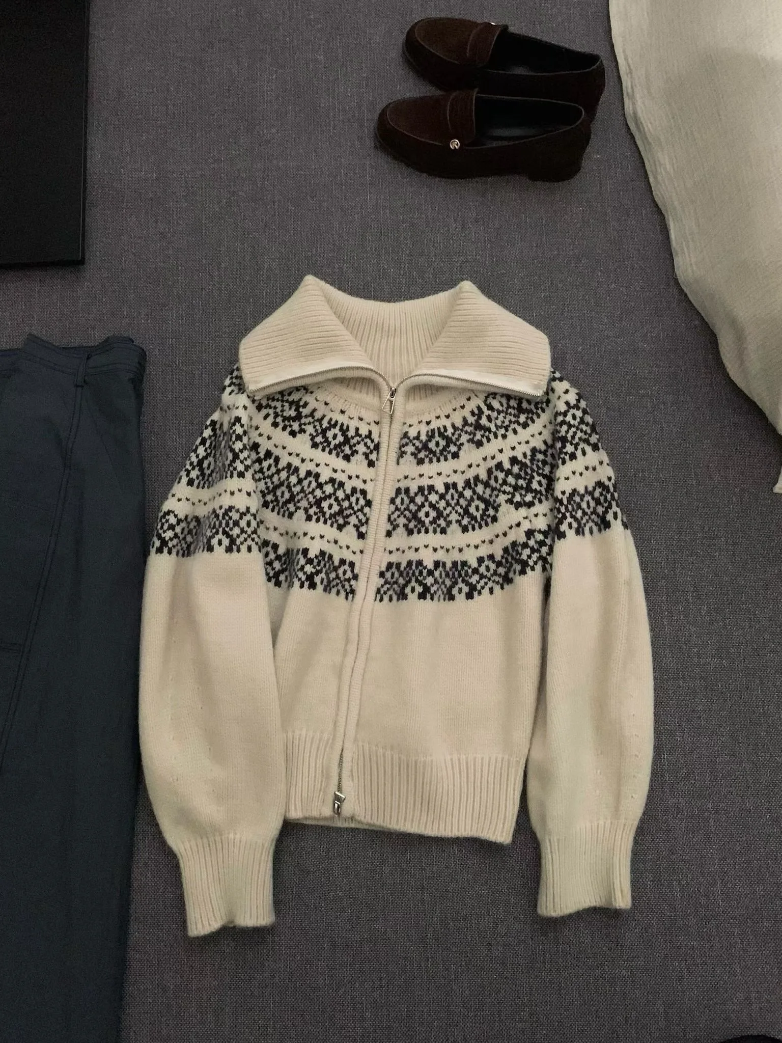 

Retro Loose plus Size Korean Sle Sweater Floral Knit Cardigan Outerwear Autumn Winter Women's Faion Warm Thiened Long S...