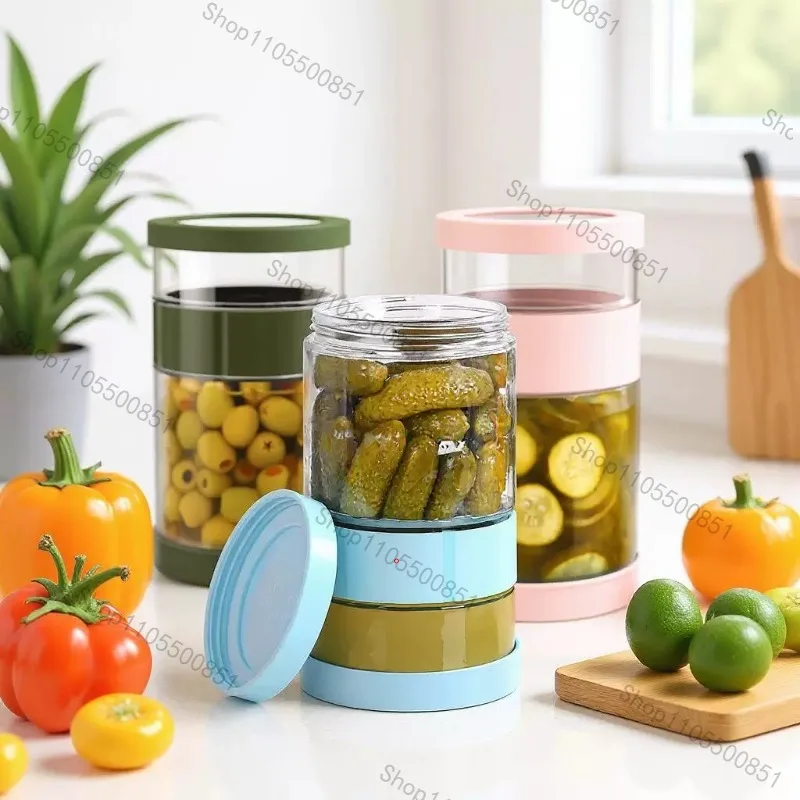Glass Pickle Jar Container Non-Slip Dry Wet Separator Reversible Sealing with Silicone Lid Storage Sealing Jar