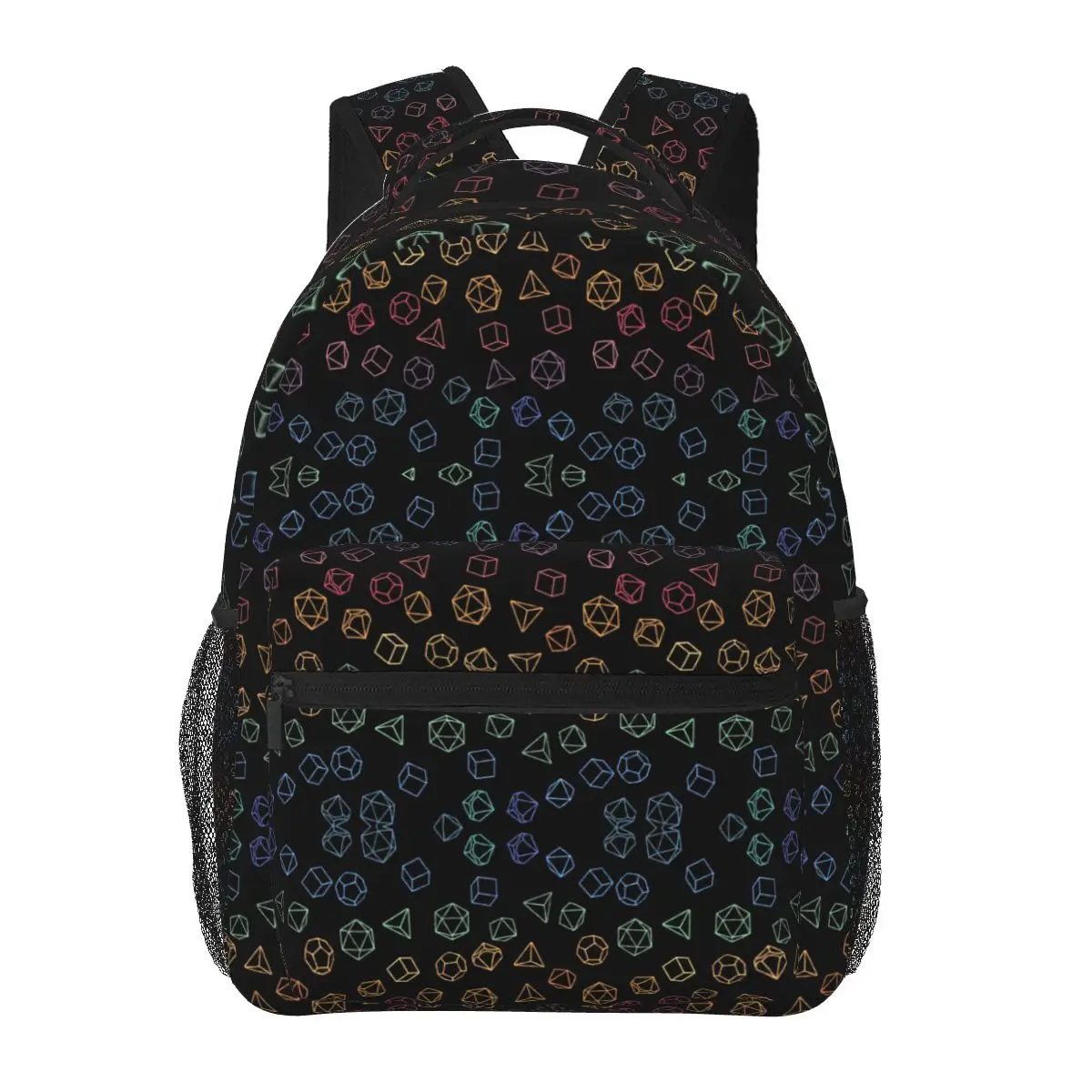 DnD Dice Rainbow On Black Pattern Backpack Hot Sale Daypack Large Capacity Kids BookBag School Bag Shoulder Bags for Men Women