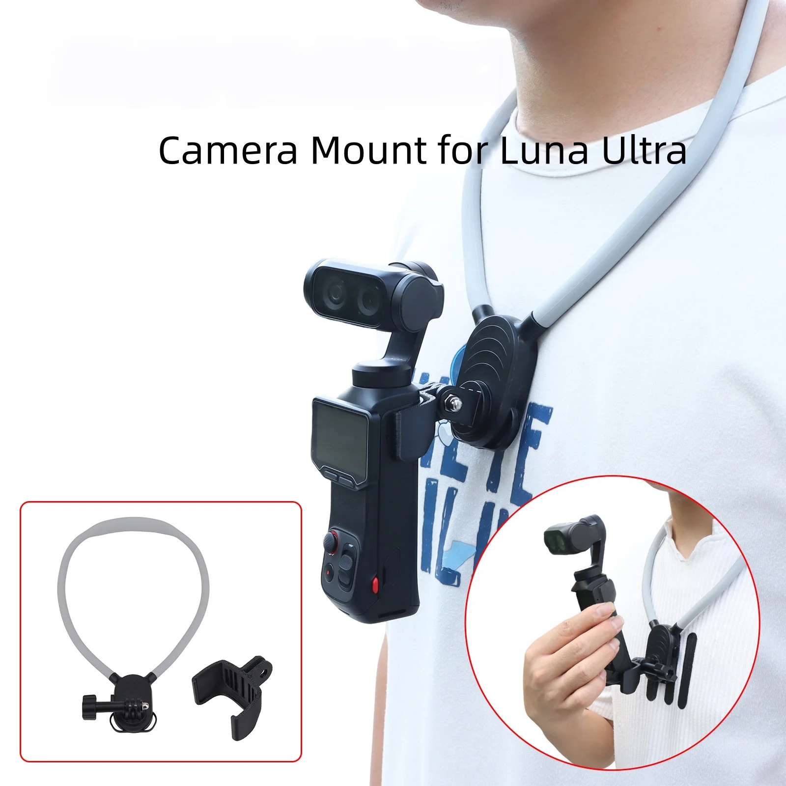 Uchwyt na szyję do kamery sportowej Insta360 Luna Ultra, szybkozłączka do mocowania kamery na szyję, wlogowanie POV bez użycia rąk dla Luna Ultra — zdjęcie produktu 2