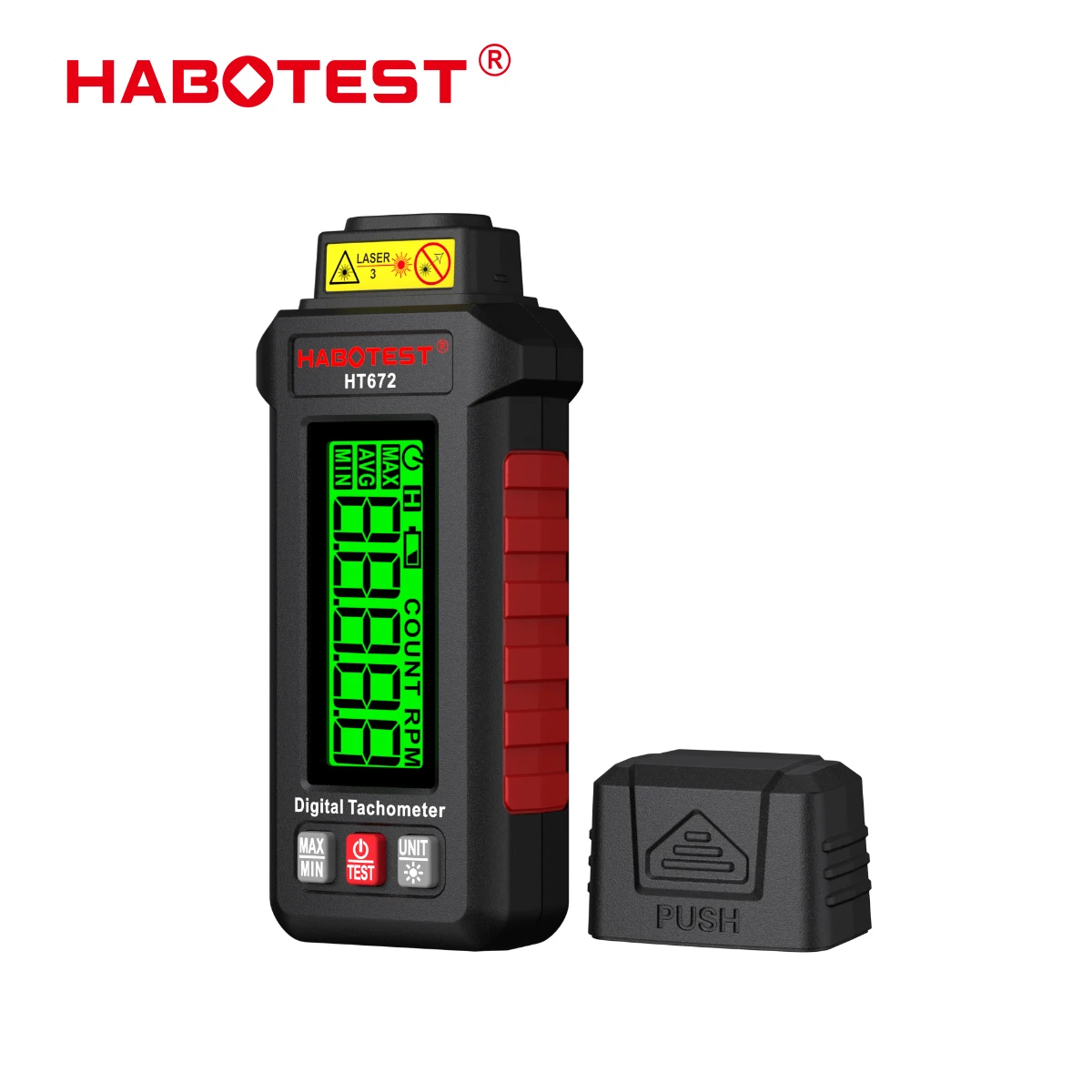 HABOTEST HT672 Digital Laser Tachometer Handheld RPM Revolution Counter Auto Range 1000mm Effective Distance Speed Measuring