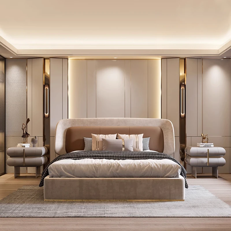 

Italian Light Luxury Bed Leather Double Wedding Designer Princess Bed Headboards Bedroom Unusual Muebles Hotel Furniture