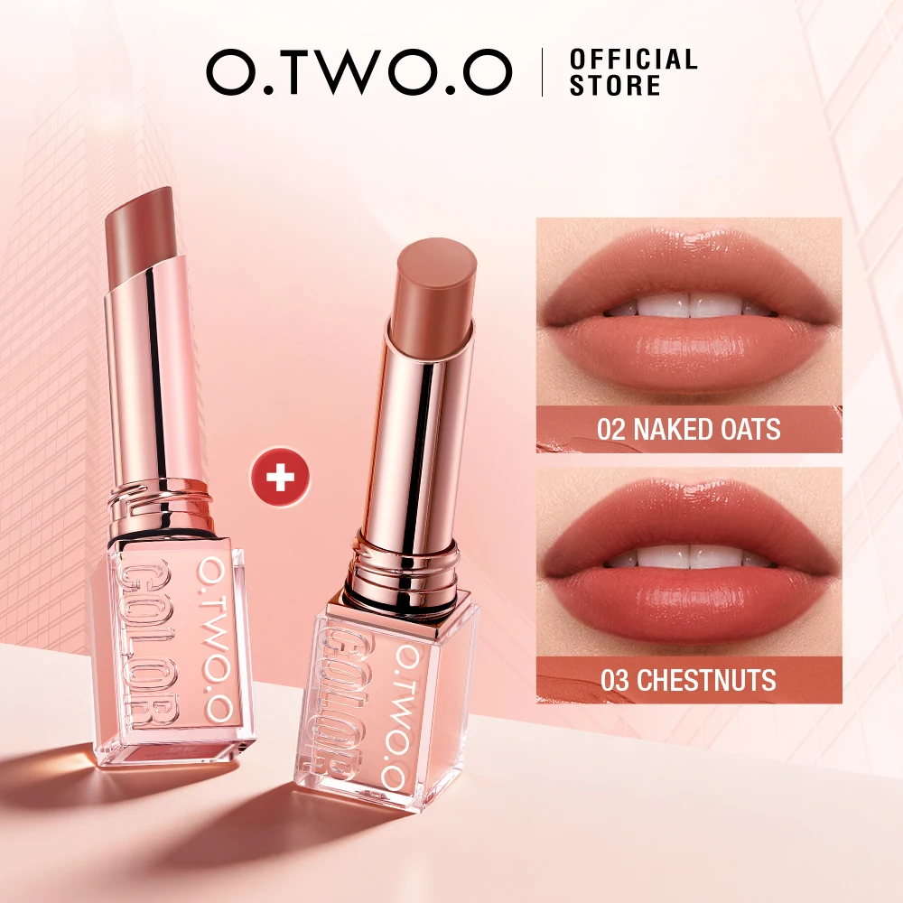 O.TWO.O Set de 2 Labiales Satinados Hidratantes, Nutritivos, Ligeros, Brillantes, Suaves, Refrescantes y Voluminizadores, Tinte Labial, Set de Maquillaje