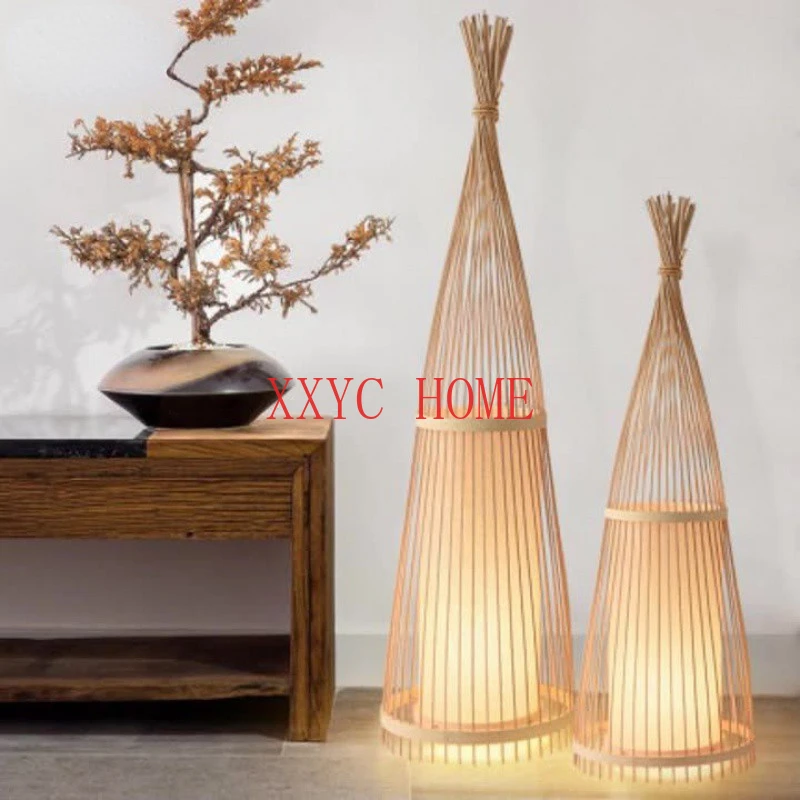 

Chinese floor lamp, homestay living room, sunset bamboo art table lamp, antique Japanese style bamboo