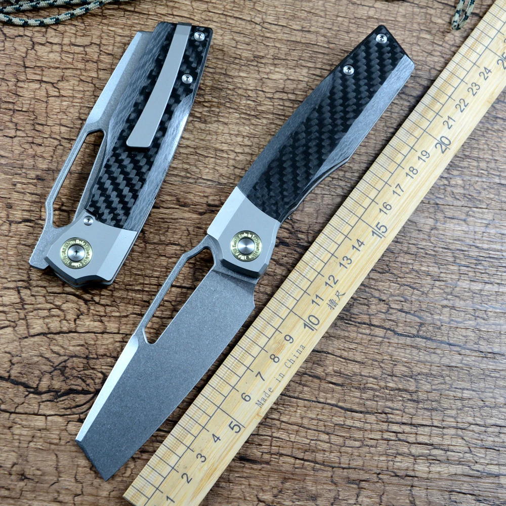 

TWOSUN Folding Knife 14C28N Blade Ceramic Ball Bearing Washer TC4 Titanium Carbon Fiber Handle Outdoor Gear TS593