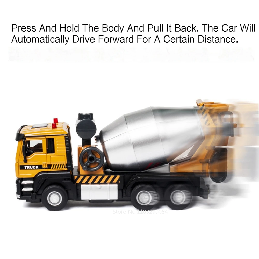 1/50 Excavator Blender Cars Toy Models Diecast Alloy Engineering Vehicles Rubber Tires Sound Light Pull Back Toys Gifts for Kids