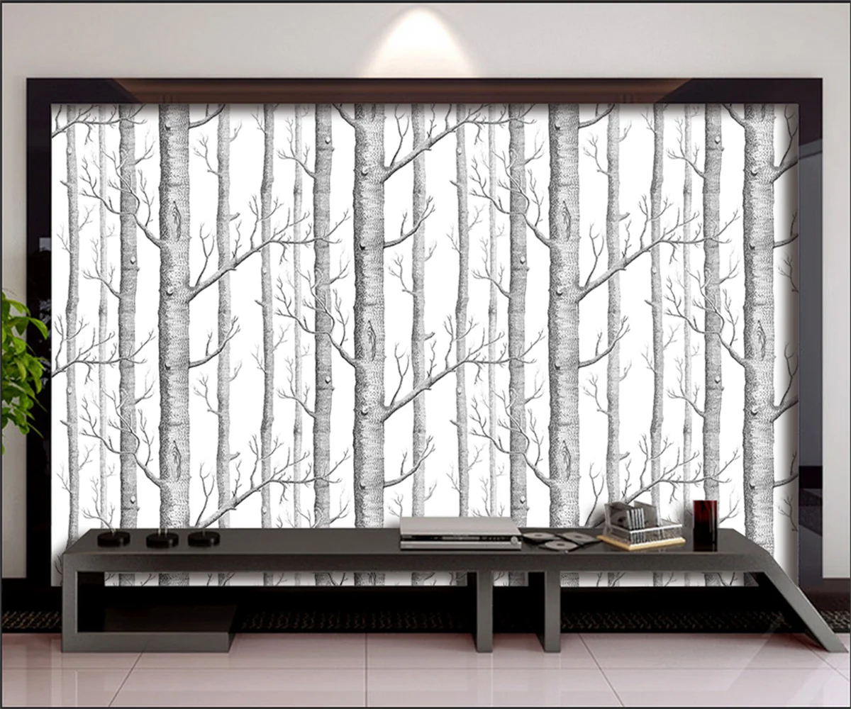 

custom Modern 3d Wallpaper black and white abstract birch tree TV Bedroom 3d Living Room Decorative Paintings 3d wallpaper