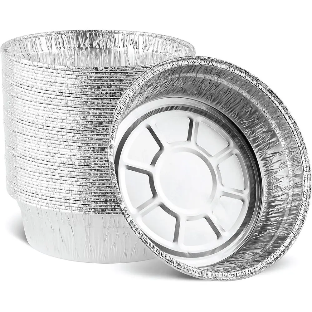 

50 Pack Disposable Aluminum Foil Pans, 9 Inch Deep, Round, Oven and Freezer Safe for Baking, Cooking, Roasting, and Reheating