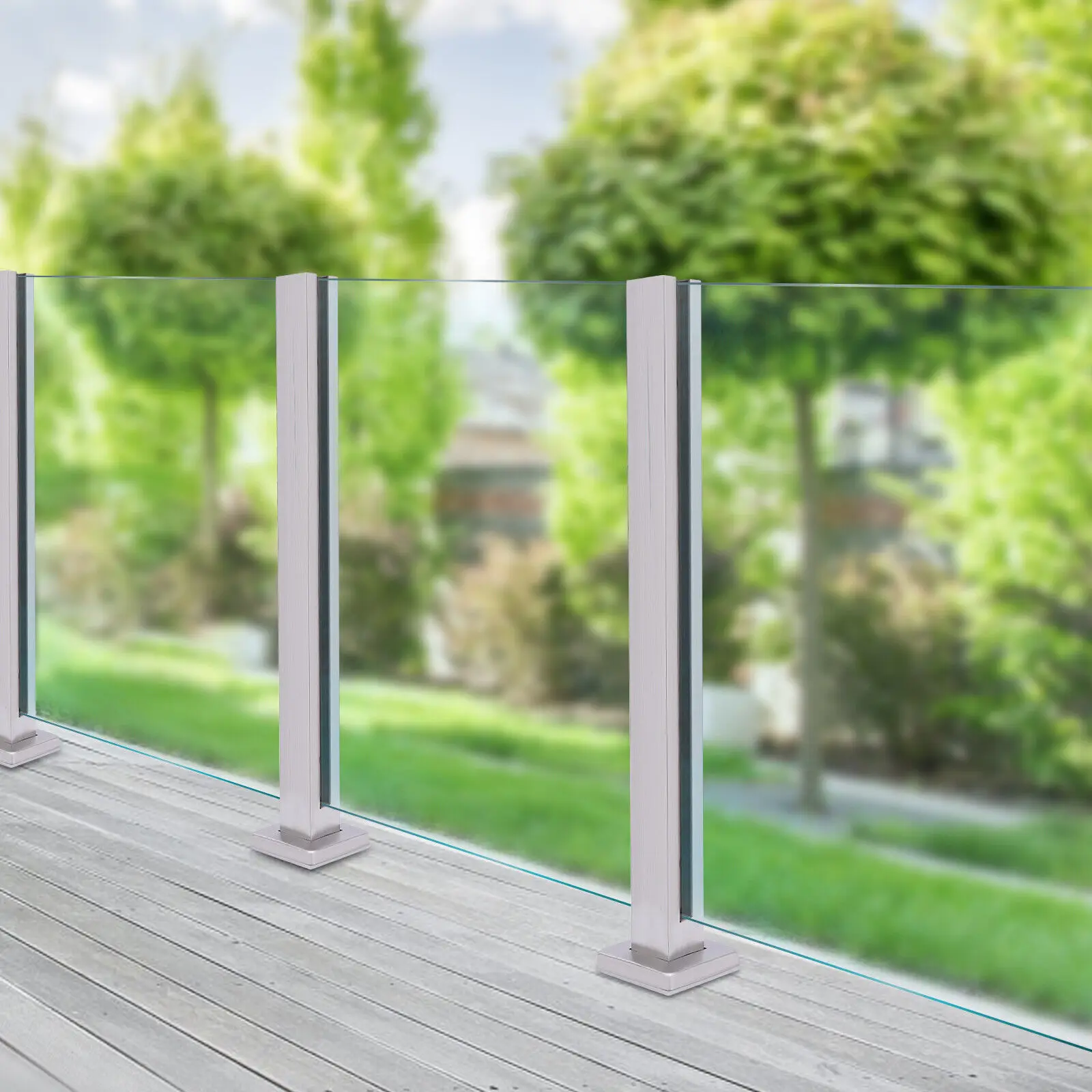 

91cm/35.8in Silver Glass Railing Mid Post 304 Stainless Steel Bal trade For Balcony Stairs