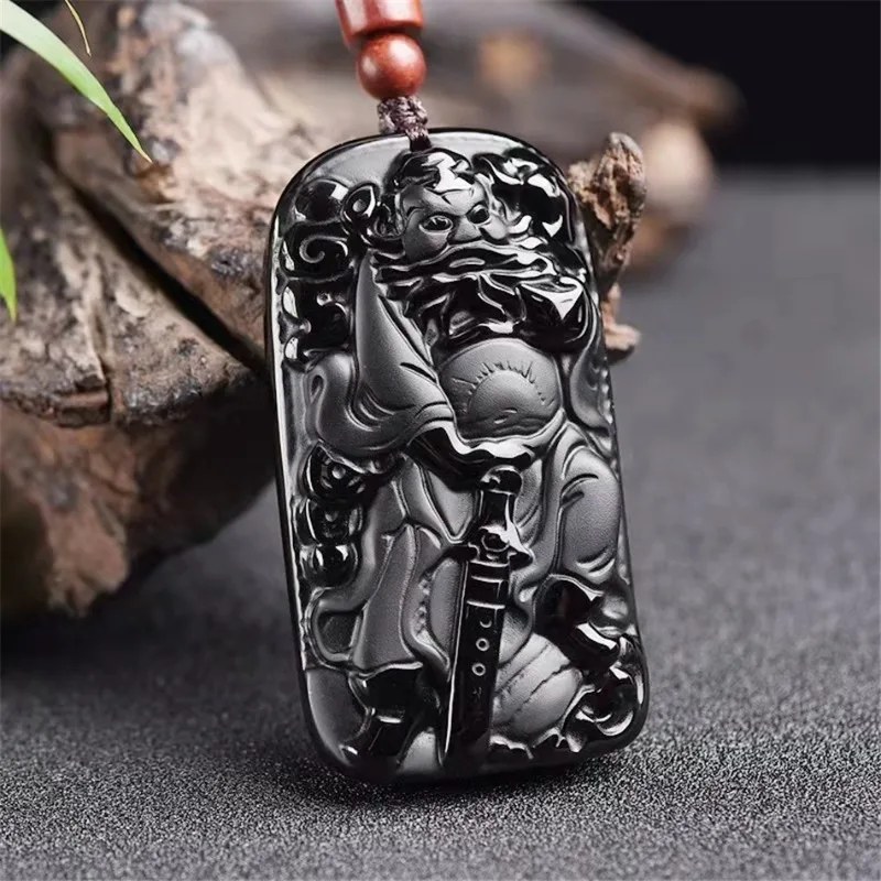 Natural Obsidian Hand-carved Zhong Kui Pendant Fashion Boutique Jewelry Domineering Men and Women's Necklace Pendant Jewelry