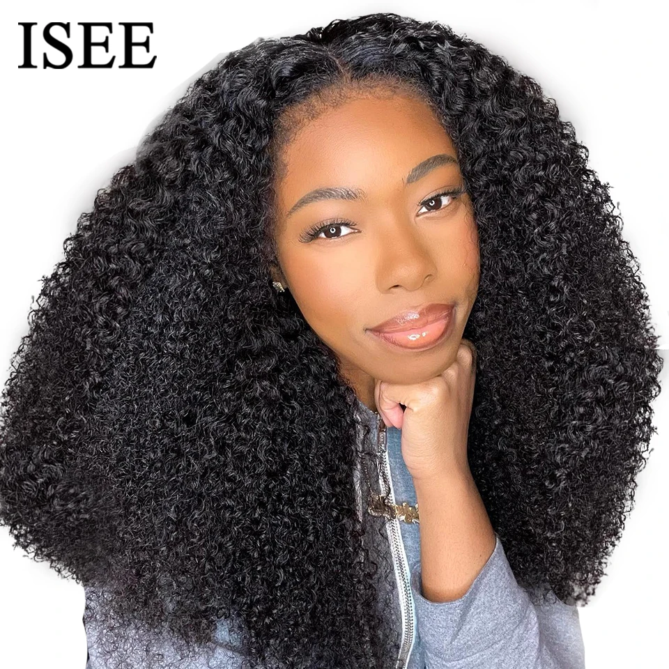 

ISEE Hair Wear And Go Wigs Pre Cut PrePlucked HD Lace Front Glueless Kinky Curly Wigs Human Hair Deep Curly Wigs Ready To Wear