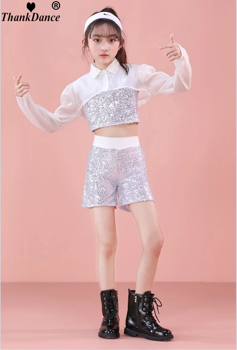 K-PoP Clothes Jazz Dance Costume Set Kids Fashion Sequins Show Costumes Girls Catwalk Fashion Outfits Kids Hip Hop Hip Hop Dance