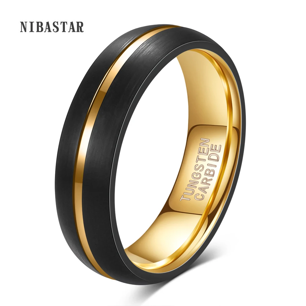 

6MM Classic Groove Matte Finish black gold tungsten Carbide Wedding Rings for Men Jewelry