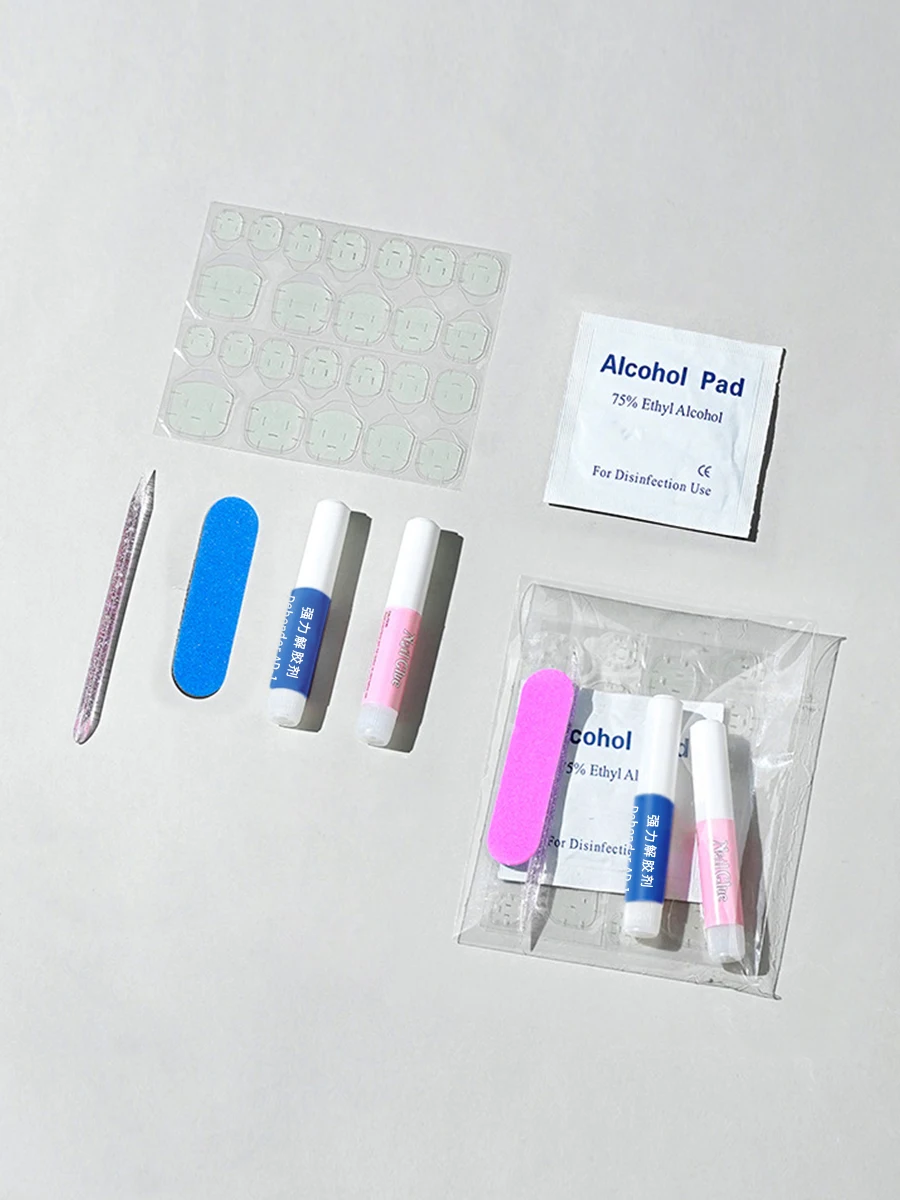 6pcs/set Portable Press On Nail Tool Kit with Jelly Glue Nail File Wood Stick & Remover  Super Sticky False Nail Accessories