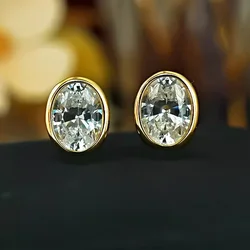 925 silver women's personalized earring package with gold single diamond cultivation, high carbon diamond oval egg shape, niche