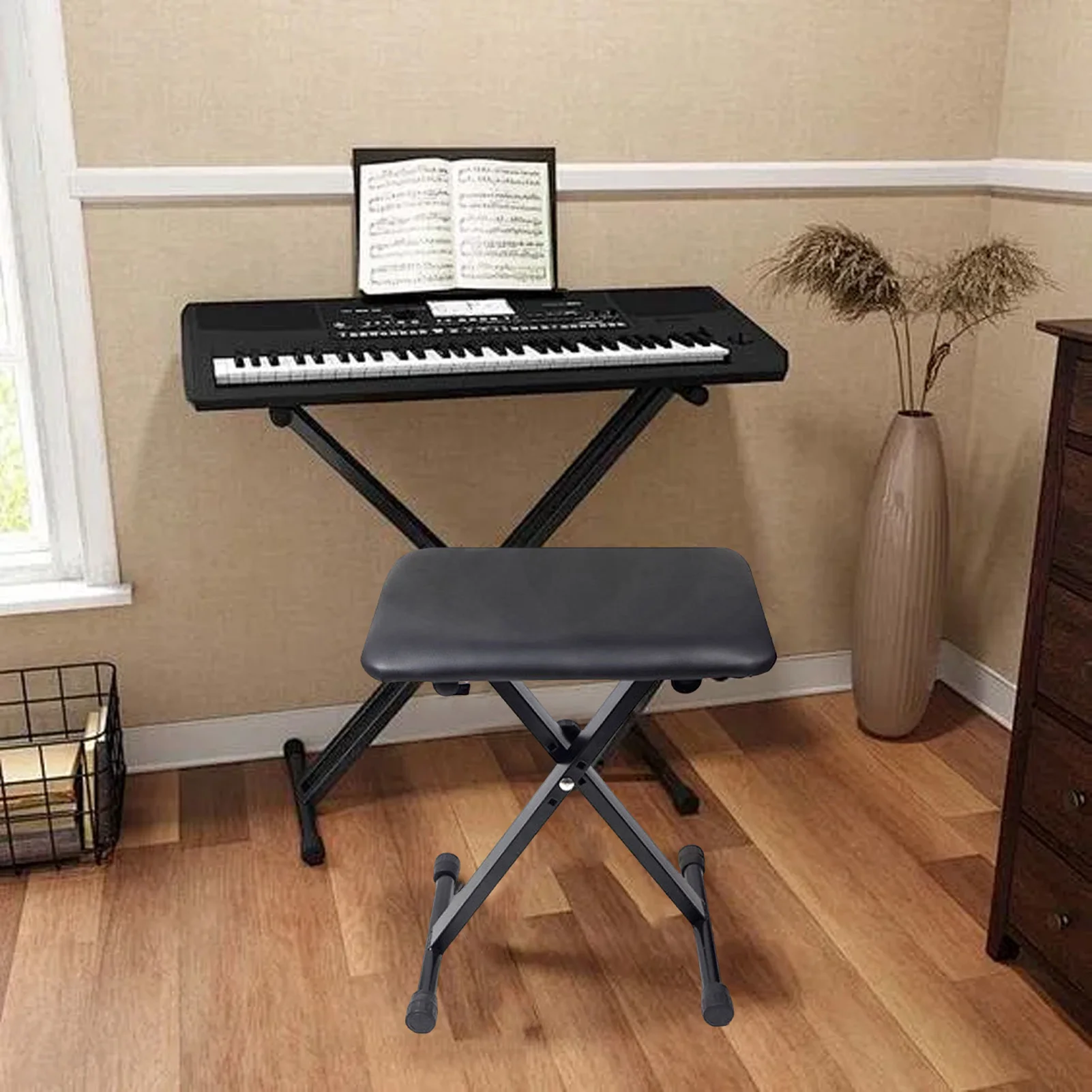 Portable Metal Keyboard Stand Piano Bench Set Musical Instruments for Piano Guitar Sheet Music Accessaries Piano Stand Bench Kit