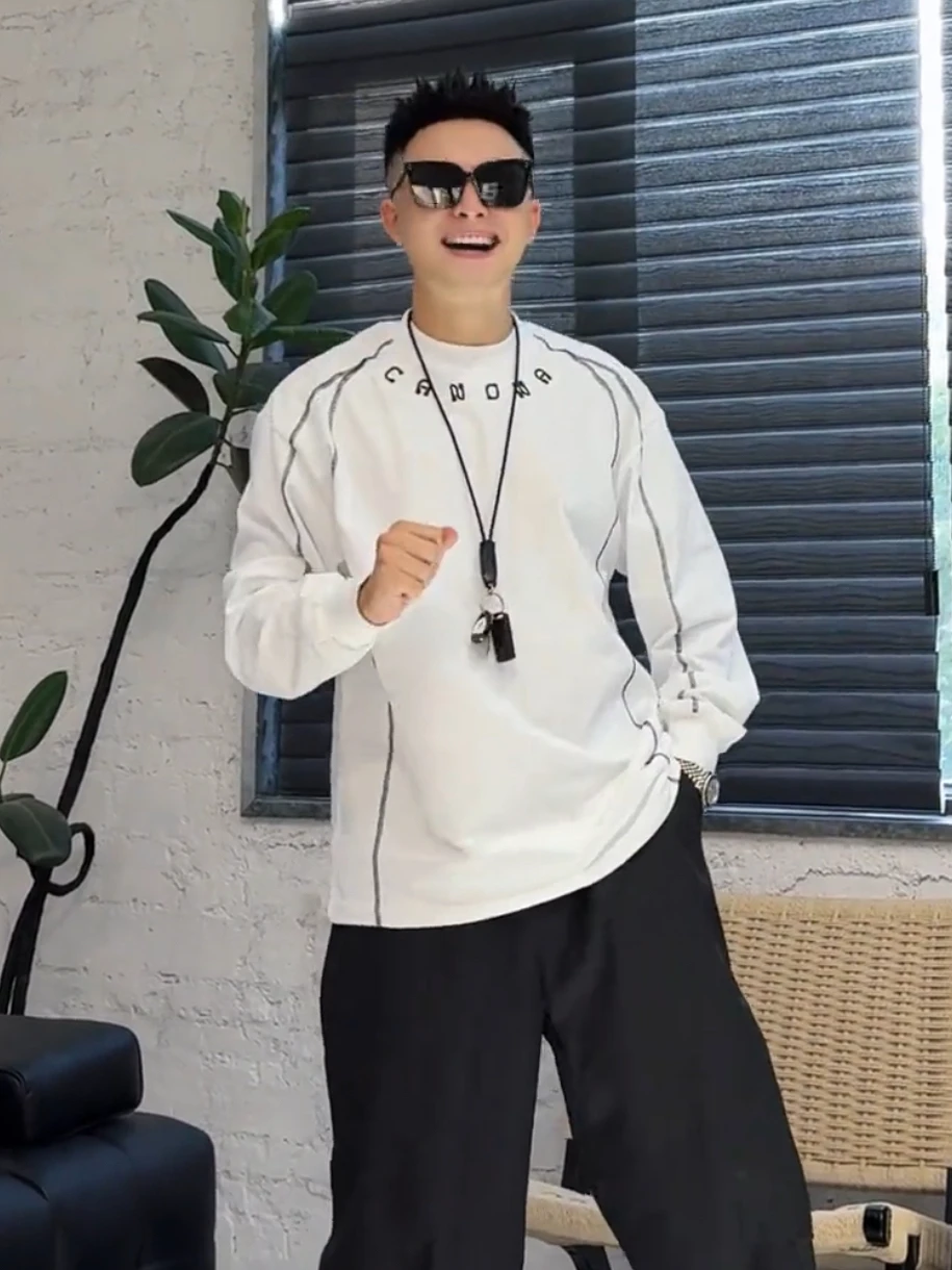 

Осенняя новинка: мужская хлопковая толстовка с длинным рукавом, круглым вырезом, вышитыми буквами, плотная, свободного кроя, трендовая.