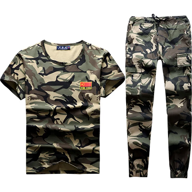 Summer Camouflage Uniform Set Men's Trendy Short Sleeve Thin Military Style Workwear Student Training Physical Fitness Suit - view 5