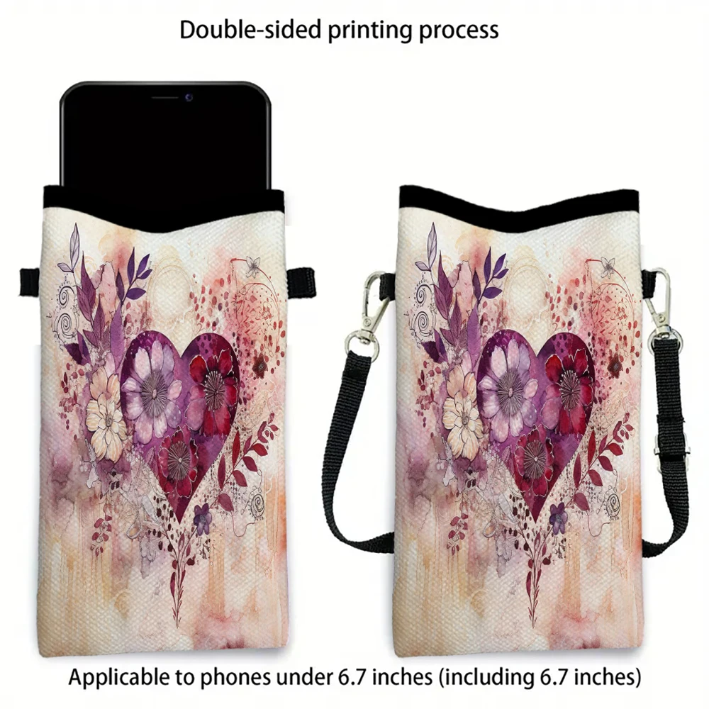 

Pink and Purple Love FlowersCrossbody BagPrint Phone Wallet WithAdjustableShoulder Strap Unisex Design for Daily Use,Travel12.18