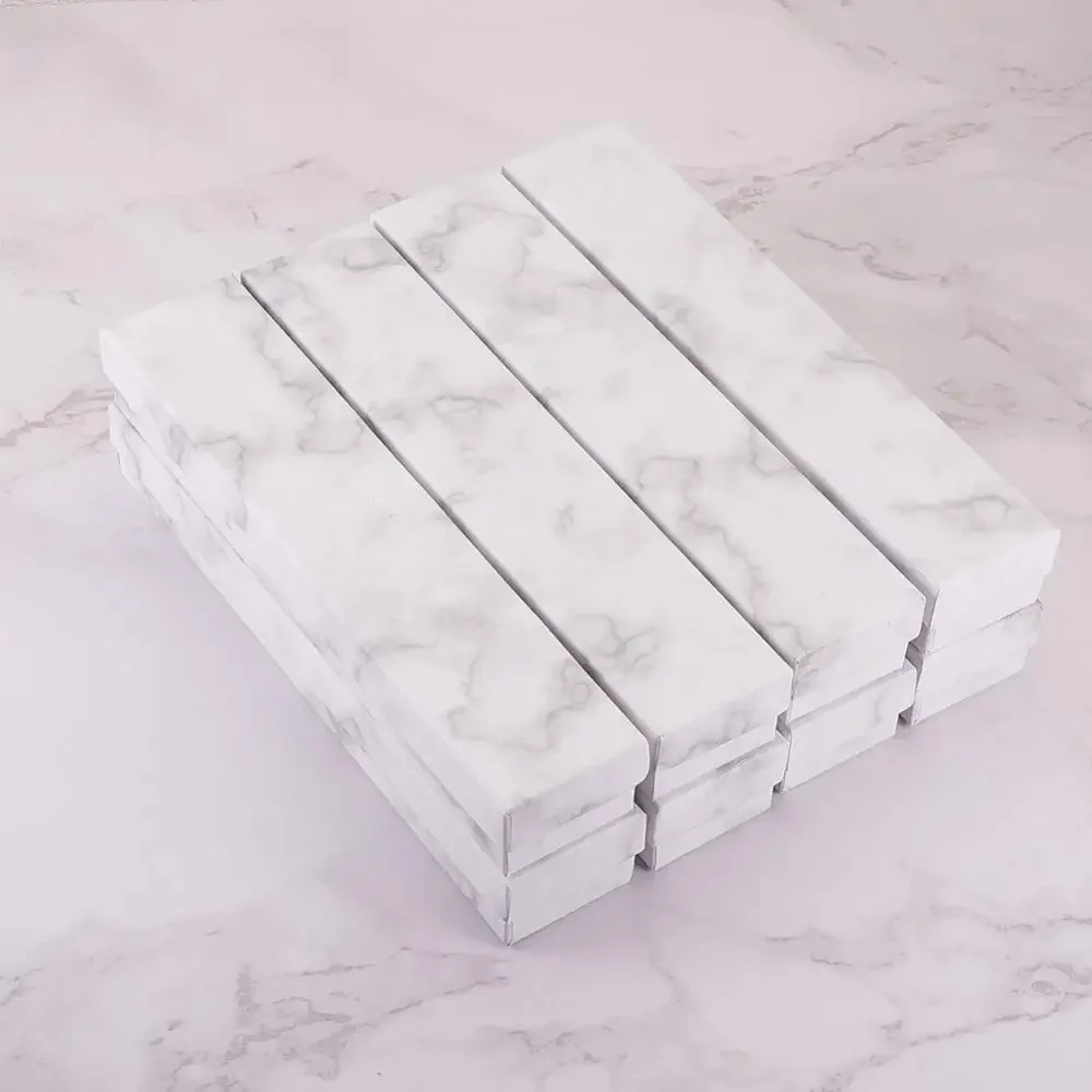 8 Pack White Marble Effect Rectangle Cardboard Jewellery Pendant Boxes Gift Boxes with Sponge Insert 21 x 4.5 x 3.1cm