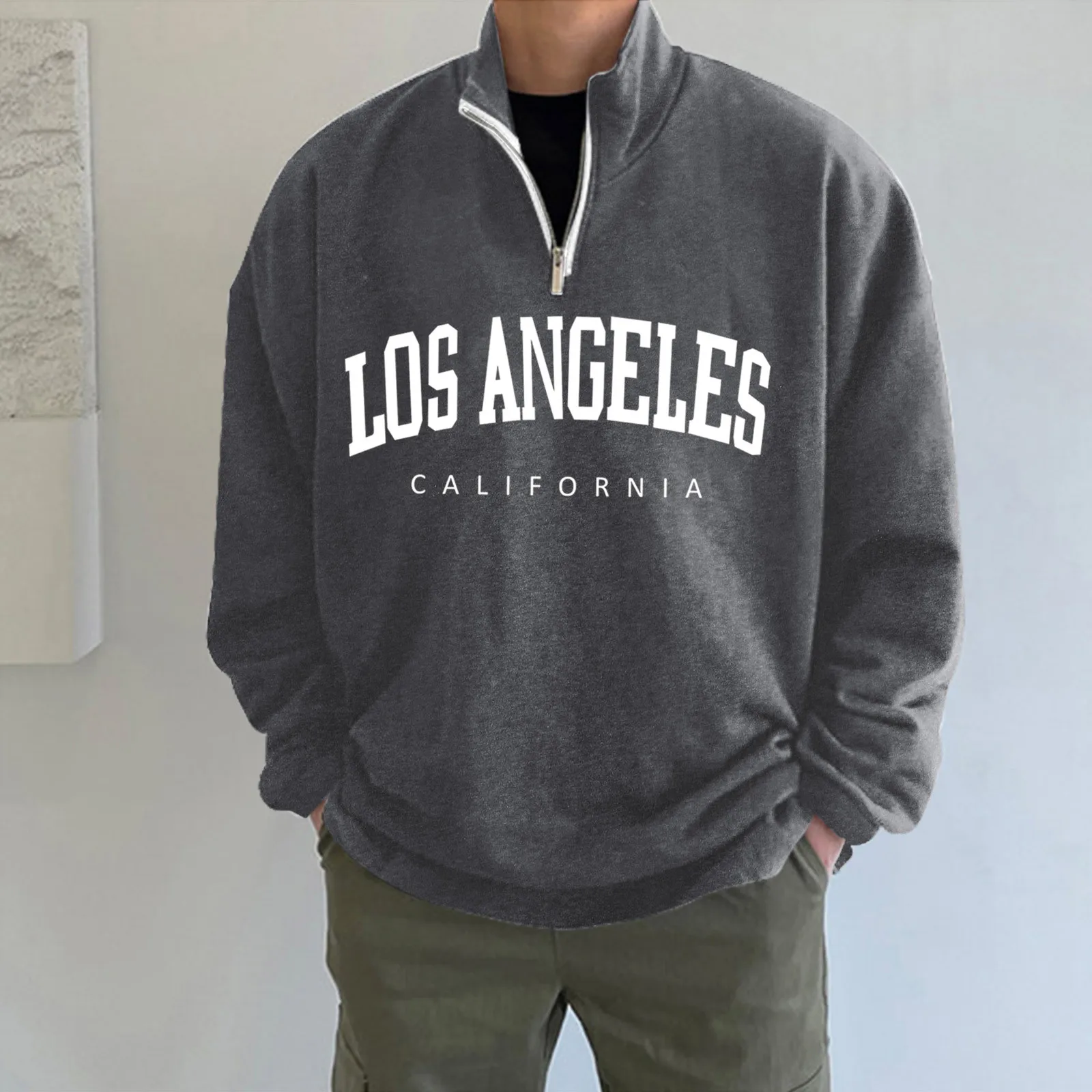 

Men Street Trend Pullovers Los Angeles California Letter Printing Hoodies Warm Sweatshirt Round Neck Soft Male Clothes