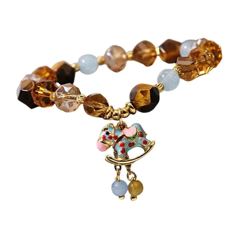 A52E Versatile Daily Wear Beaded Bracelet Including Horse Pendant In Natural Stone And Alloy For Fashion Enthusiasts