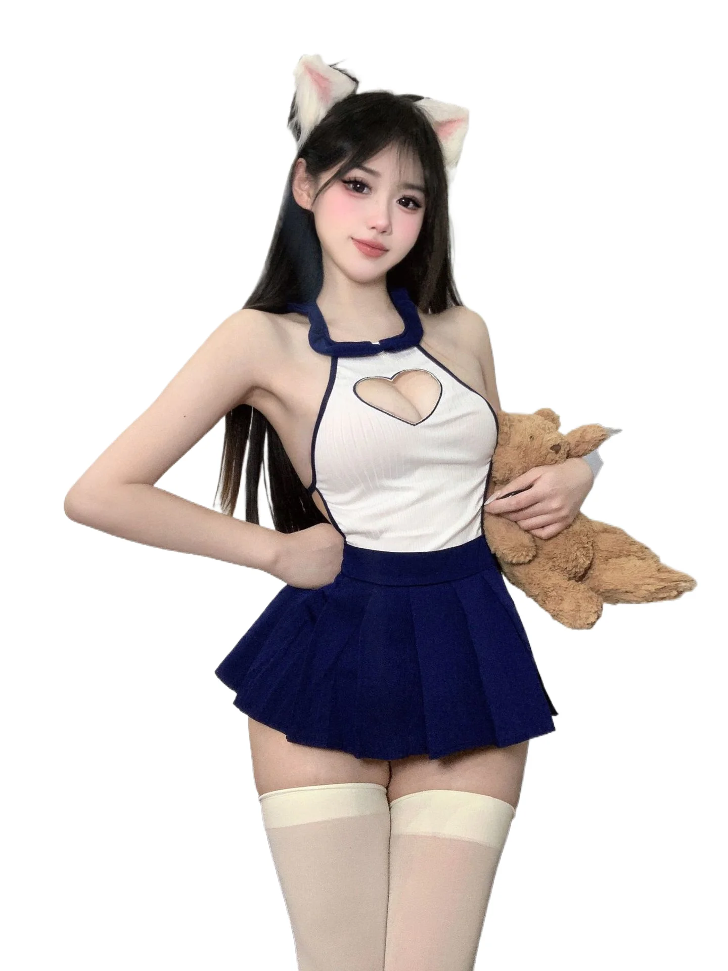 

New Hanging neck style Women's clothing Underwear Sexy Backless Pure Desire Senior Student Uniform Role Playing Set 6021 KR0C