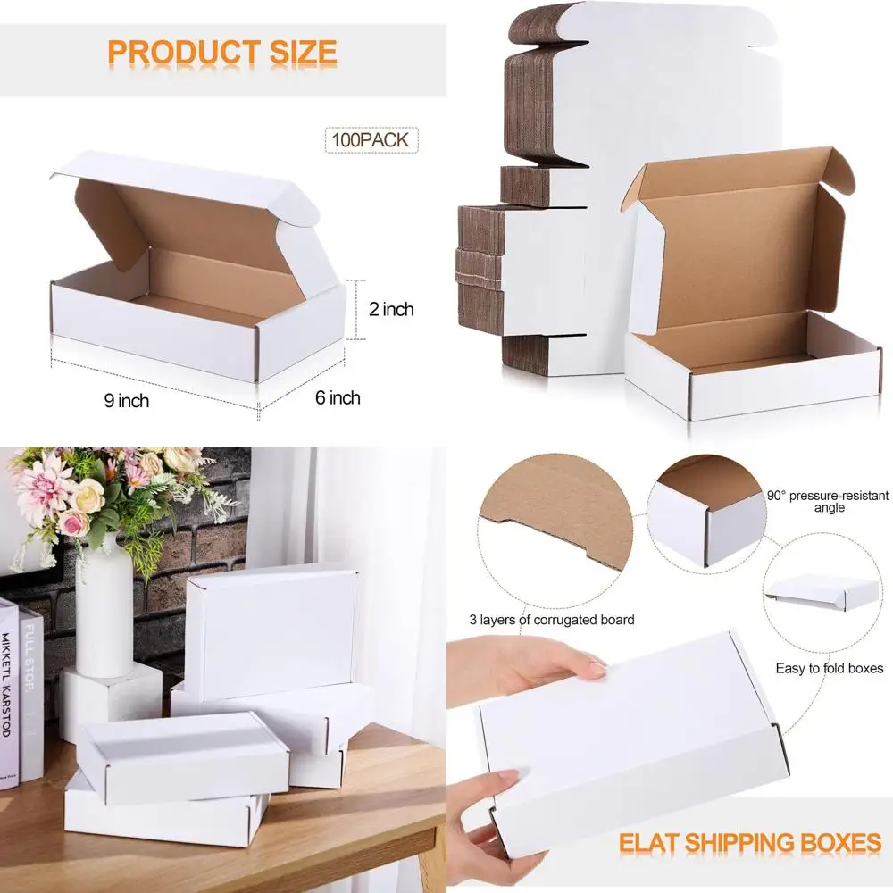 

100 белых гофрированных картонных почтовых коробок для малого бизнеса (9x6x2 дюйма)