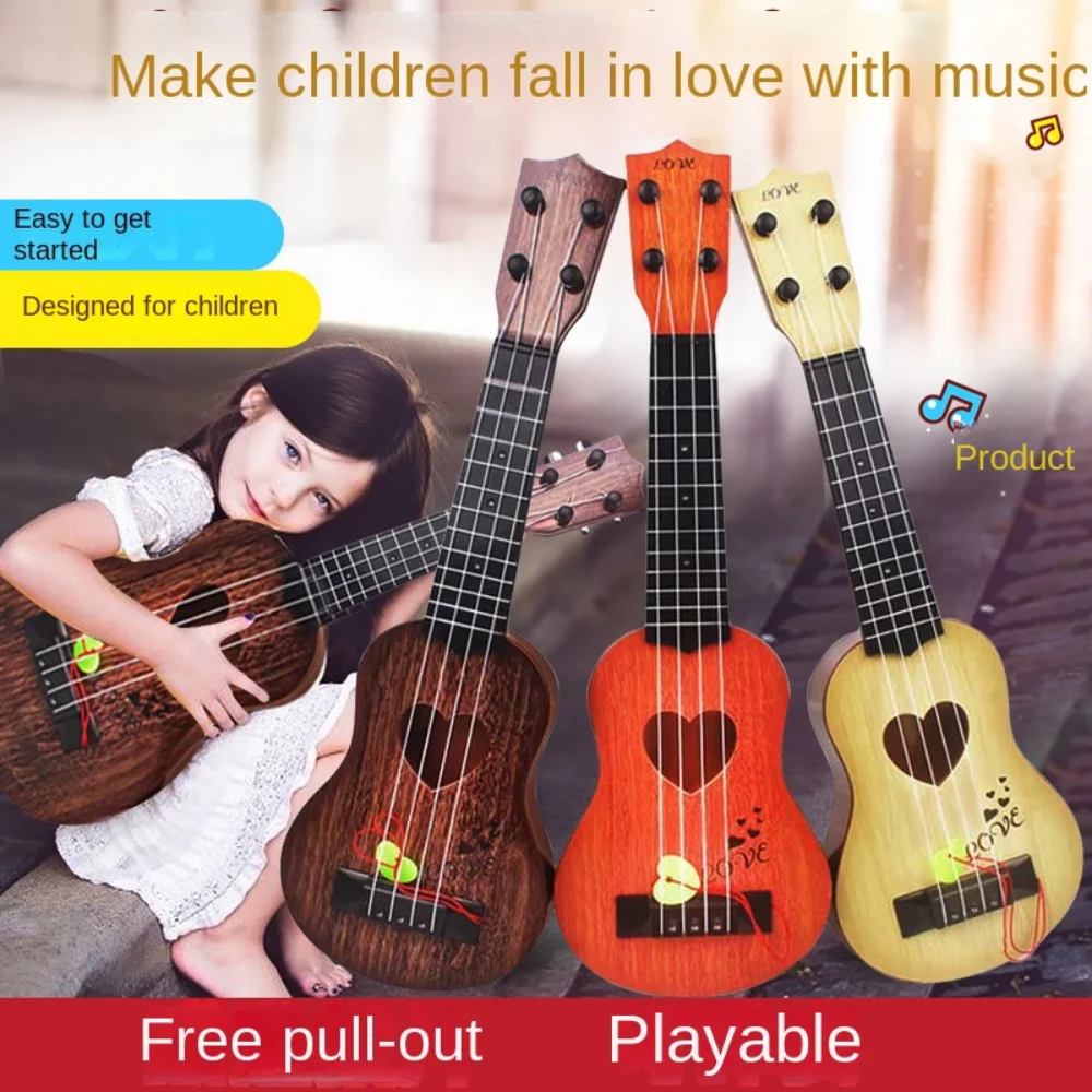 4 Strings Ukulele Musical Instrument Toy Yukrili Toys Adjustable String Knob Simulation Ukulele Toy Playable Classical