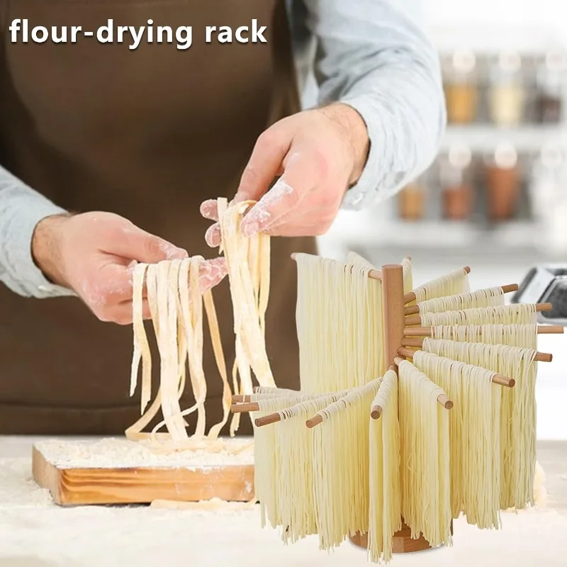 Wooden Spaghetti Noodle Dryer Hanger Pasta Stand with 16 Removable Arms Homemade Pasta Dryer for Drying Pasta Spaghetti