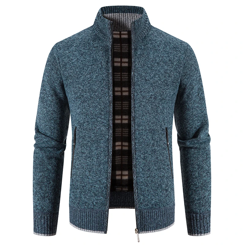 

New Men's Sweater Coat Fashion Patchwork Cardigan Men Knitted Sweater Jacket Slim Fit Stand Collar Warm Cardigan Coats Men