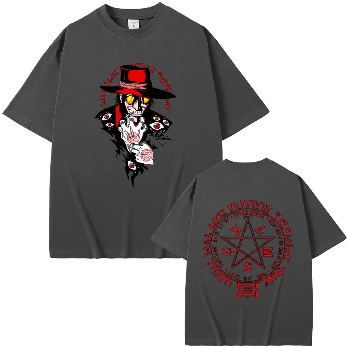Anime Hellsing Vampire Alucard T-shirt Men Women Cartoon Manga Gothic Rock Streetwear Male Casual Oversized Crewneck T Shirts