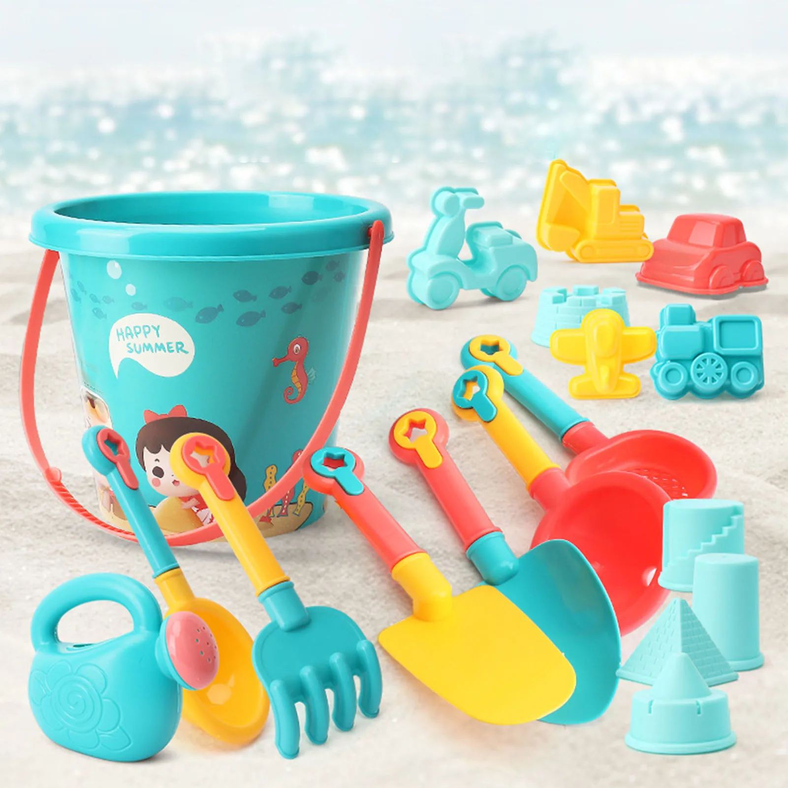 ZK30 18pcs Kids Beach Sand Toys Set bambini Funny Beach Bucket Sand Mold pala rastrello setaccio annaffiatoio