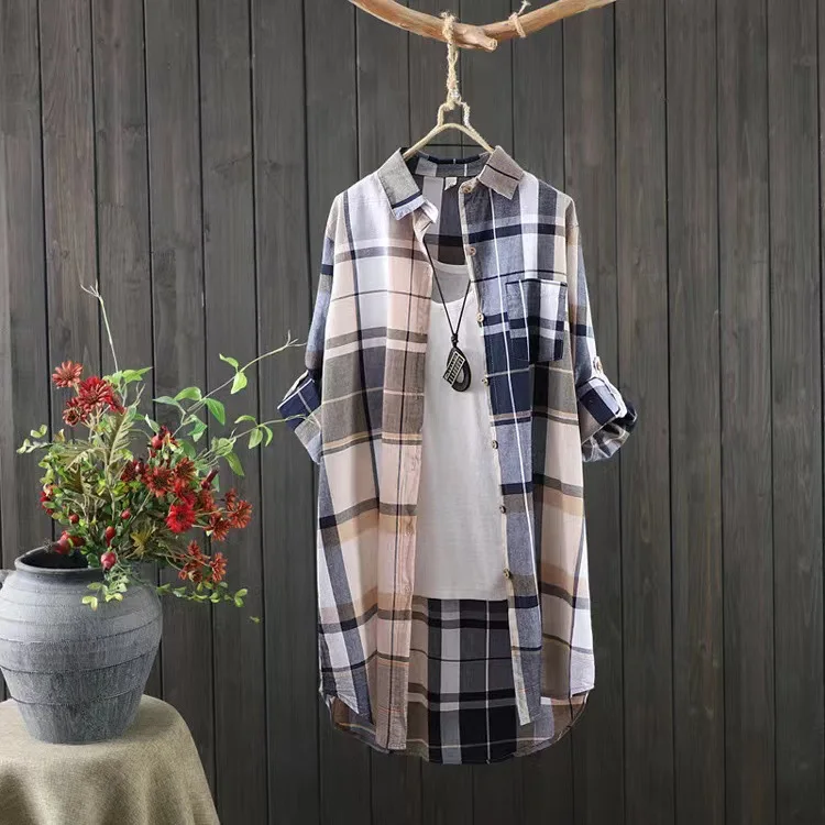 Plaid Shirt Women's 2025 New Long-sleeved Top Retro Jacket Loose Shirt Cardigan
