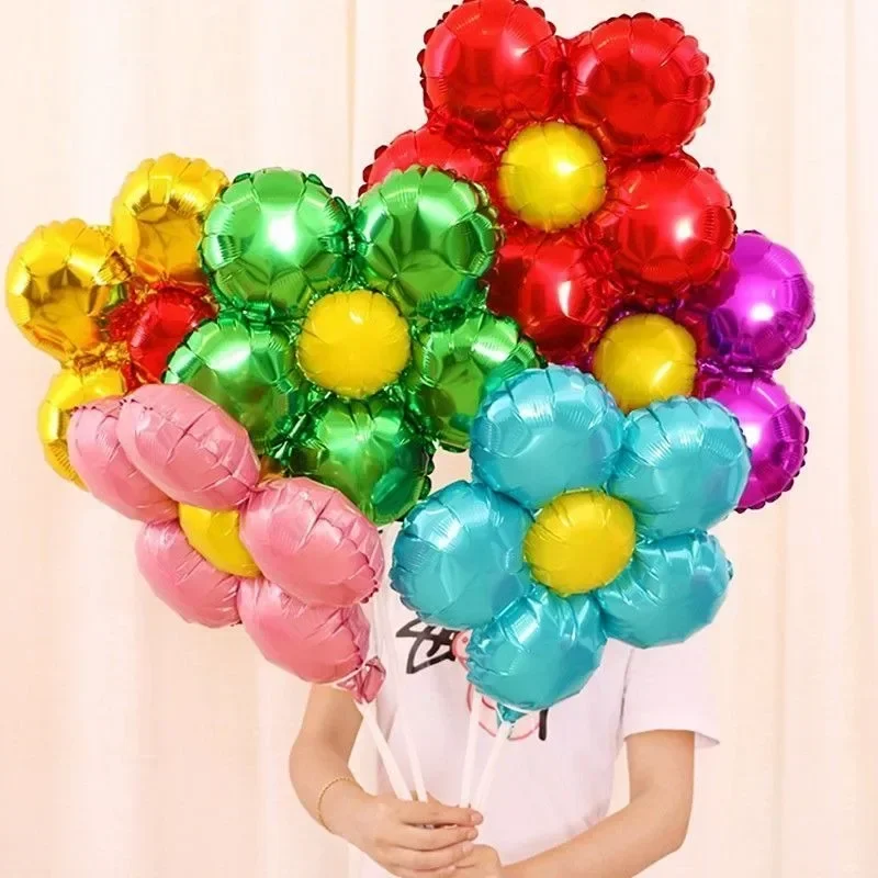 5/30PCS Five-petal Flower Balloons Color Aluminum Foil Inflatable Balloon Reusable Birthday Party Wedding Decorative Supplies