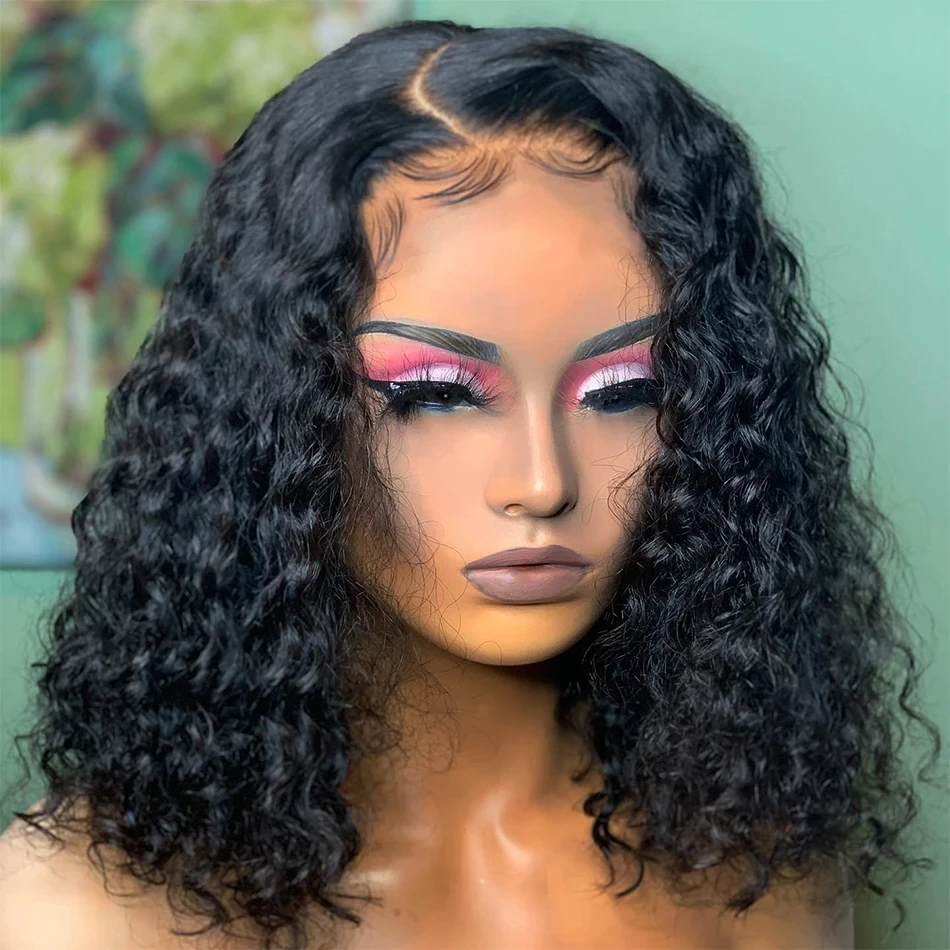 

Human Hair Wigs For Women Brazilian Deep Wave Frontal Wig 180 Density Transparent 13x4 Lace Wig Jerry Curl Bob PrePlucked Remy