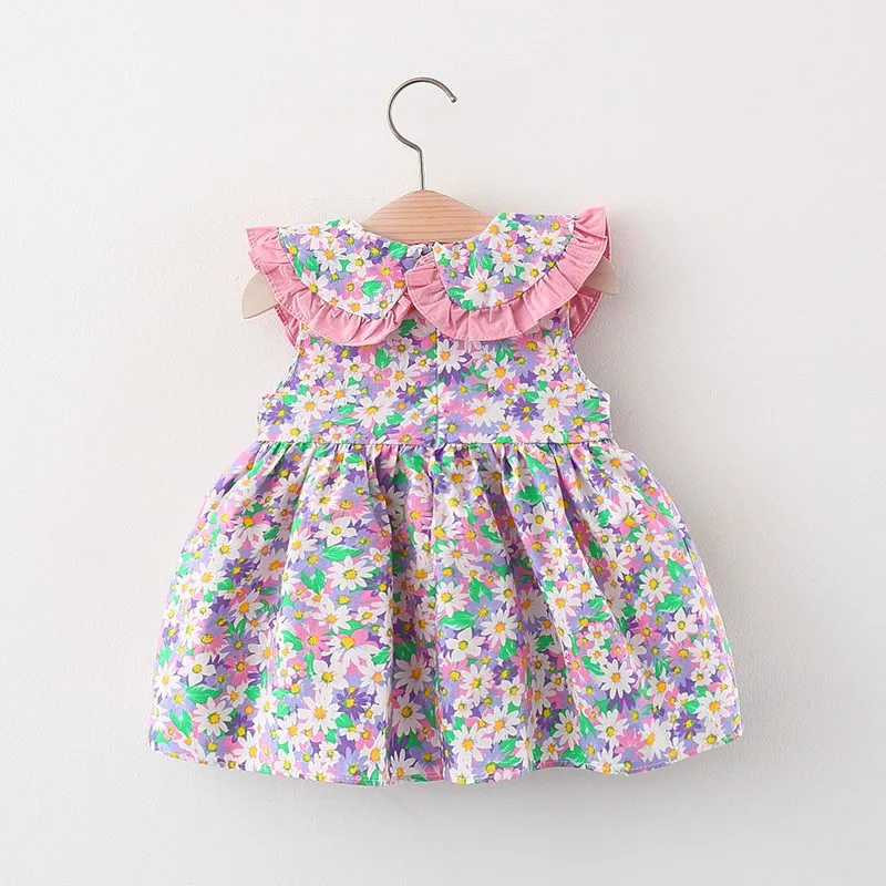 New In 2Piece Sets Summer Baby Girl Clothes Korean Cute Flowers Doll Collar Sleeveless Princess Dress+Bag Toddler Dresses BC014