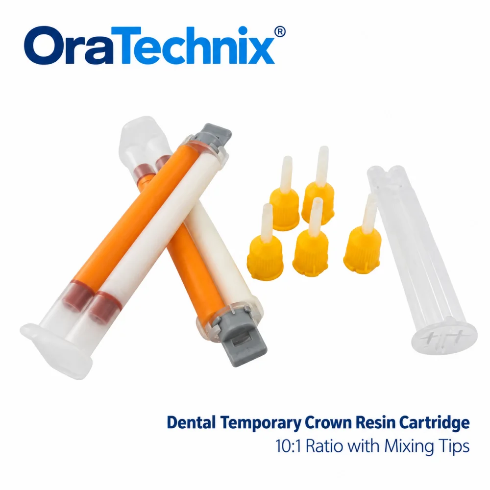 Dental Temporary Crown Bridge Resin Cartridge 10:1 Dual Tube with Yellow Static Mixing Tips Provisional Restoration Material