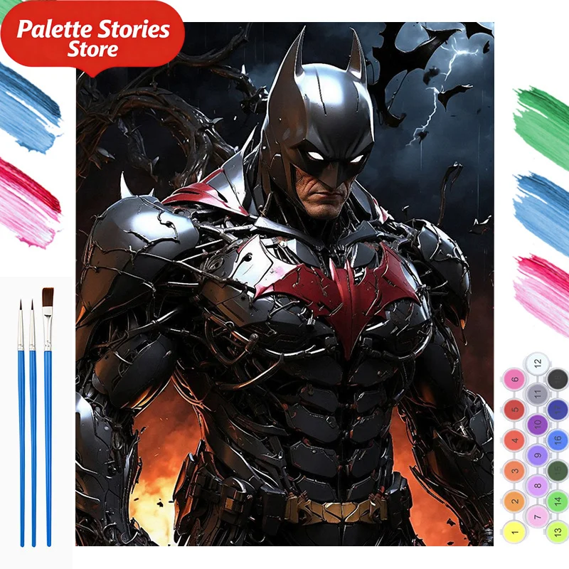 Kit de Pintura por Números de Batman para Adultos, 1 Pieza, con el Logotipo de Batman y el Símbolo Icónico en Lienzo de Óleo de 40x50 cm (15.7x19.6 Pulgadas), Completo