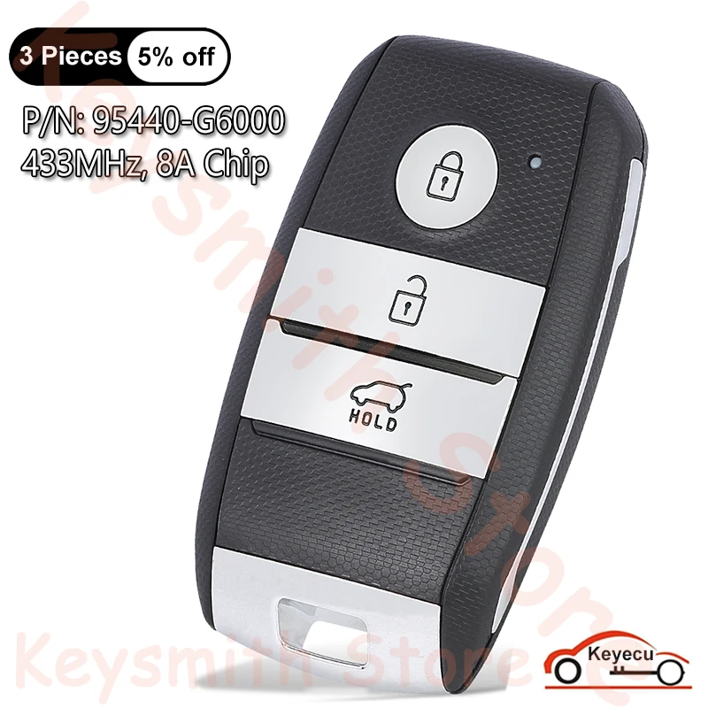 KEYECU 3 Buttons 433MHz 8A Chip for KIA Picanto Morning 2017-2021 Auto Smart Remote Control Key Fob 95440-G6000 SYEC3FOB1611