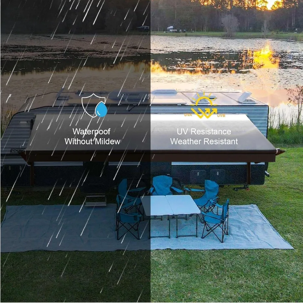 Tenda RV Bermotor Hitam Kit Lengkap Tenda RV Modular Dapat Ditarik untuk RV, Roda 5, Trailer Perjalanan, Tenda Bermotor