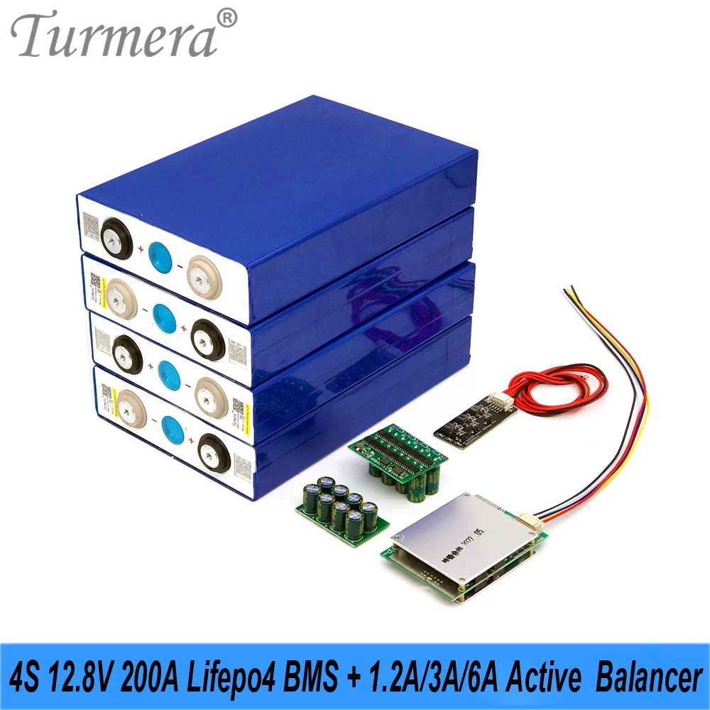 Turmera 12.8V 4S 200A BMS Protection Board with 1.2A 3A 6A Active Balancer for 3.2V 100Ah 200Ah 280Ah 320Ah Lifepo4 Battery Use