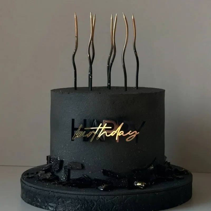 Schwarzgold doppellagiger Acryl-Kuchenaufsatz, alles Gute zum Geburtstag, Dekoration für Jungen und Mädchen, Erwachsene, Party, Feier, Seitendekoration – Detail 5